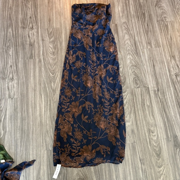 NEW Park & Fifth Chelsea Dress XS Blue and Brown Floral Strapless Maxi Scarf - Picture 3 of 13